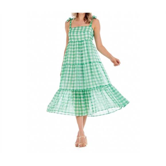 SANTAS Abito midi DOUCEUR marrone da donna con pois panna